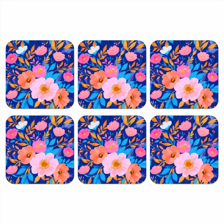 Onderzetter - Bloemen - Blauw - Roze — 1