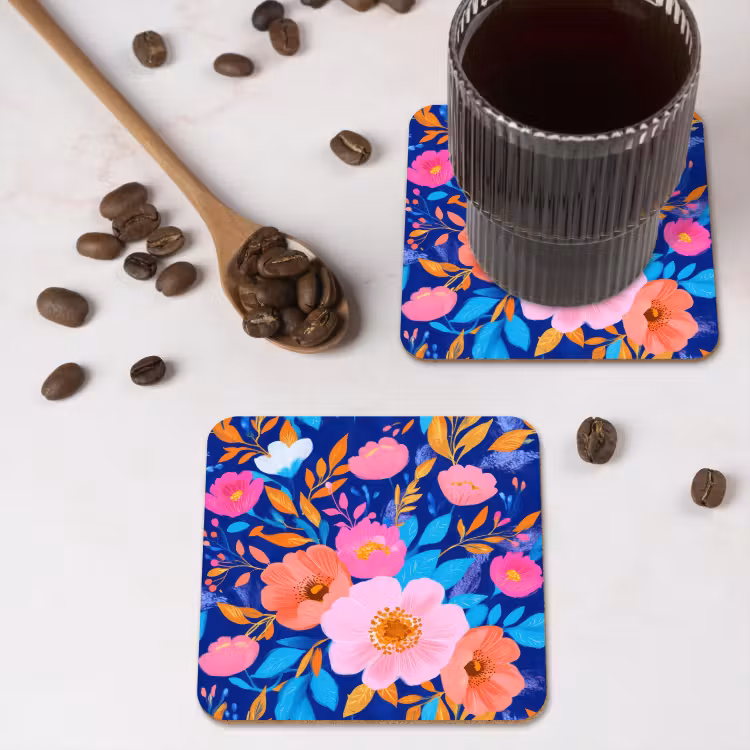 Onderzetter - Bloemen - Blauw - Roze — 4