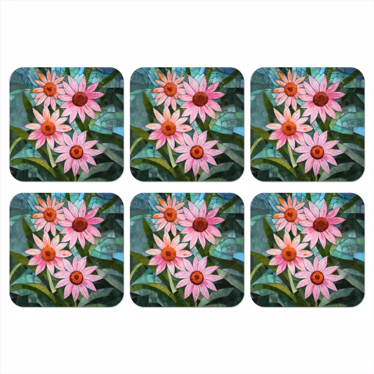 Onderzetter - Bloemen - Roze - Glasmozaïek — 1