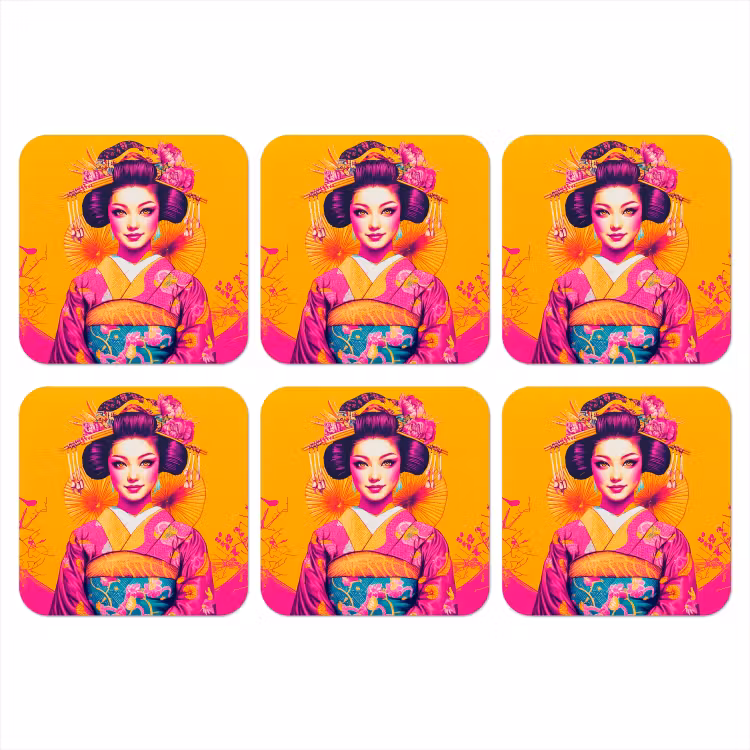 Onderzetter - Bloemen - Vrouw - Kimono - Roze — 1