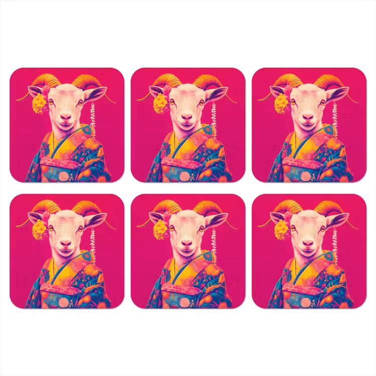 Onderzetter - Geit - Hoorns - Kimono - Kleurrijk — 1