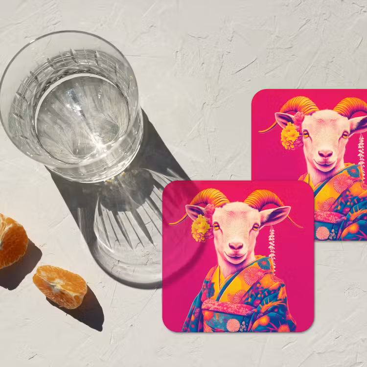Onderzetter - Geit - Hoorns - Kimono - Kleurrijk — 3