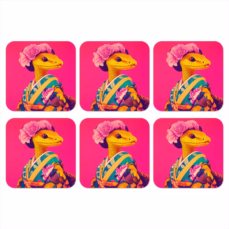 Onderzetter - Hagedis - Bloemen - Roze - Kimono — 1