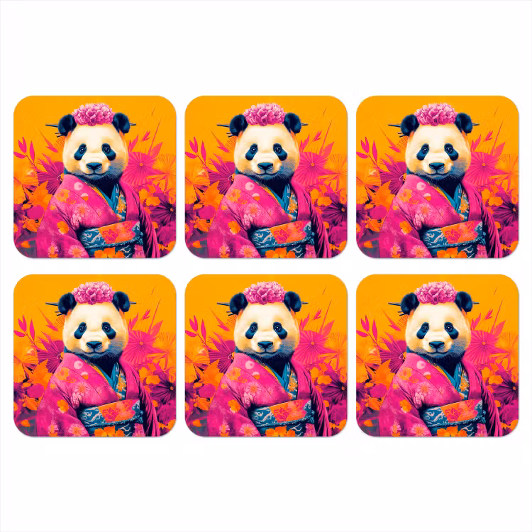 Onderzetter - Kimono - Roze - Panda - Bloemenkroon — 1