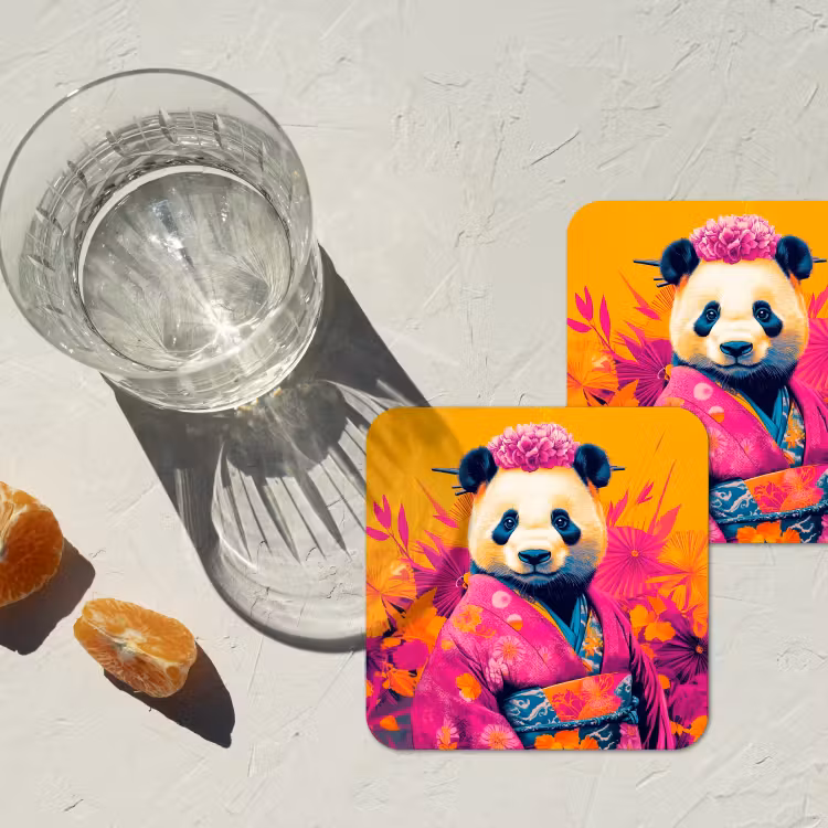 Onderzetter - Kimono - Roze - Panda - Bloemenkroon — 3