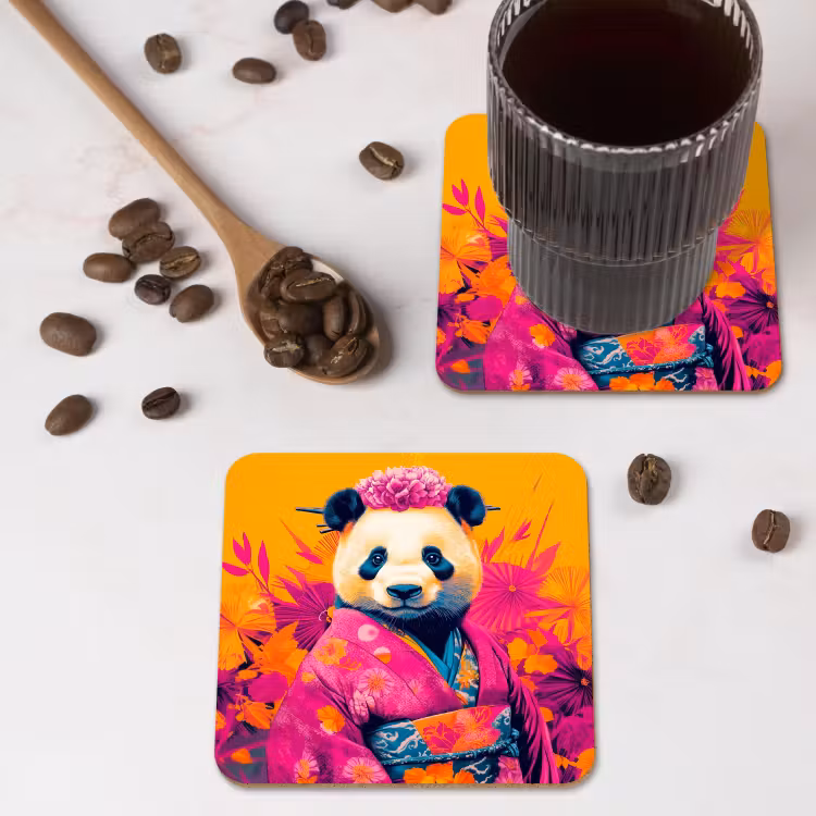 Onderzetter - Kimono - Roze - Panda - Bloemenkroon — 4