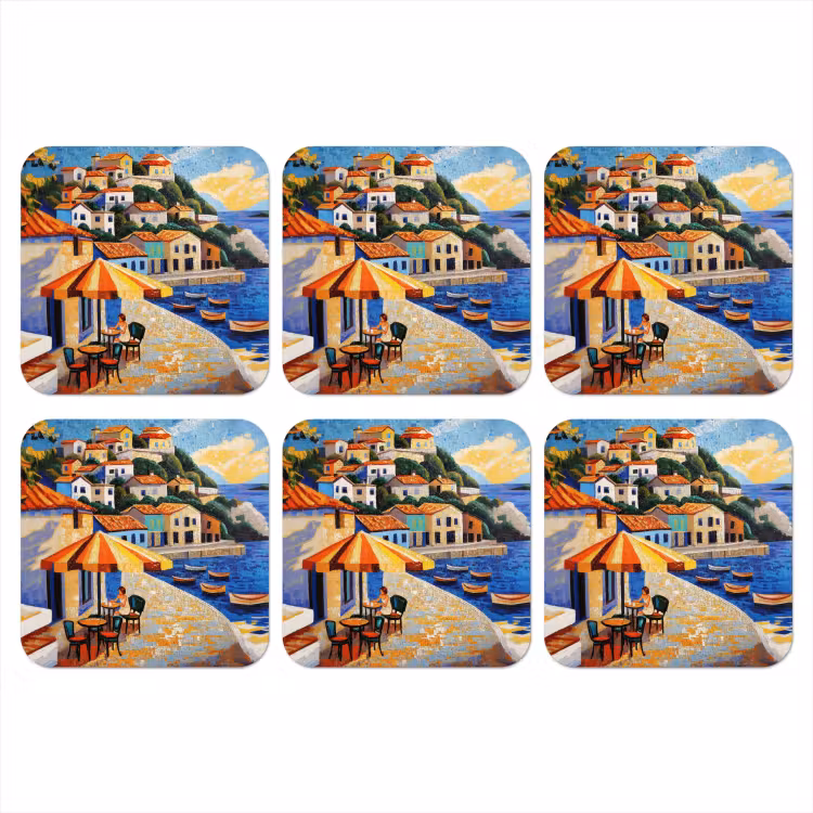 Onderzetter - Kustdorp - Huisjes - Mozaïek - Zee — 1