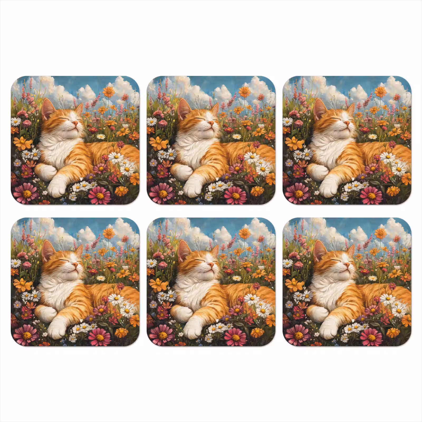 Onderzetter - Kat - Bloemen - Ontspannen — 1
