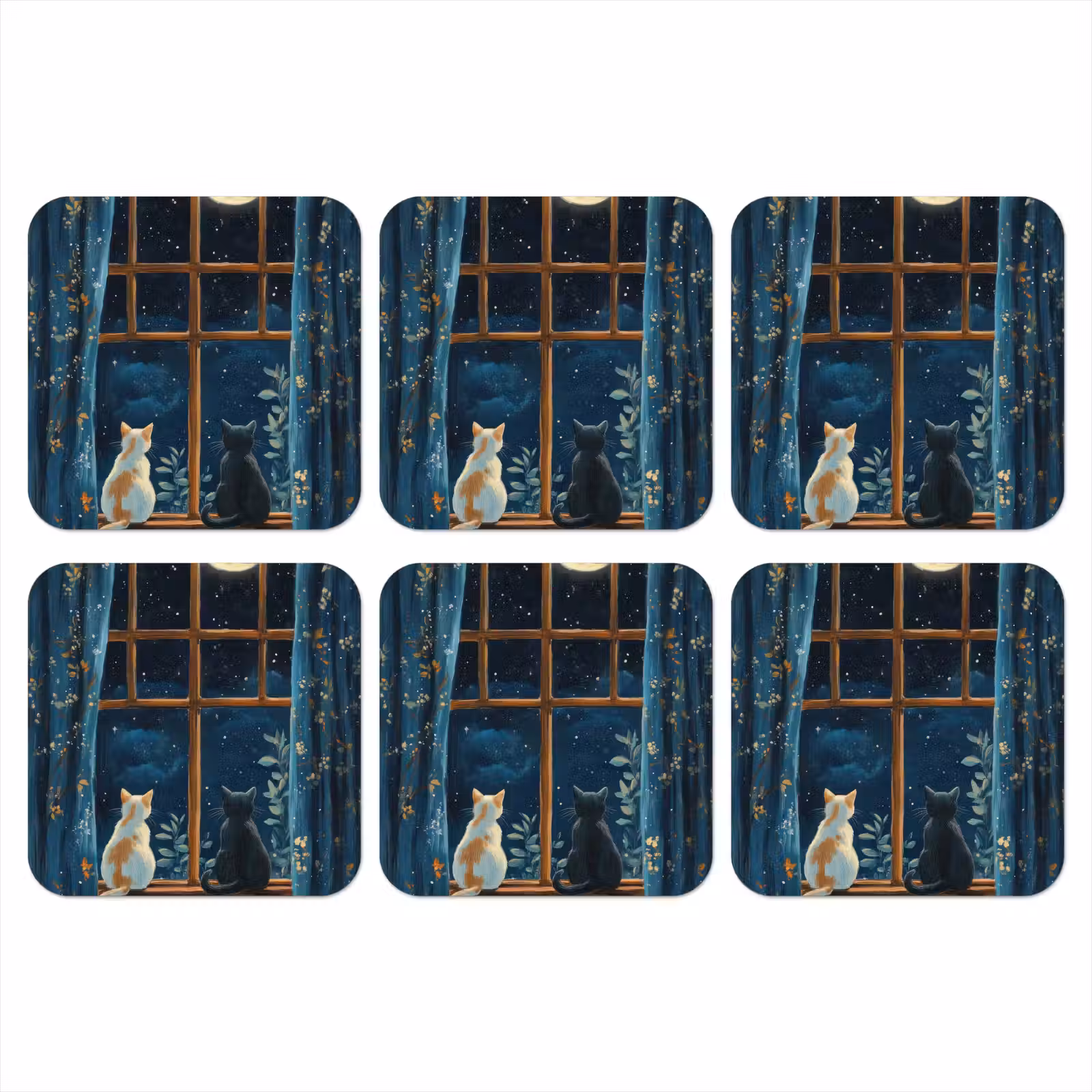 Onderzetter - Kat - Sterrenhemel - Blauw — 1