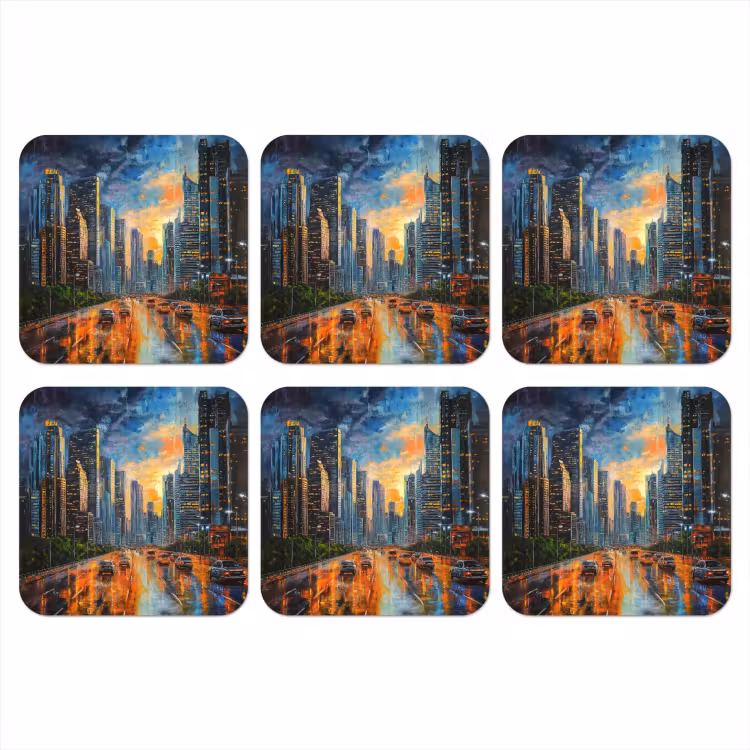 Onderzetter​ - Auto - Skyline - Zon - Blauw — 1