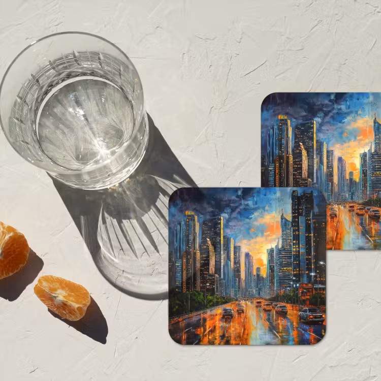 Onderzetter​ - Auto - Skyline - Zon - Blauw — 3