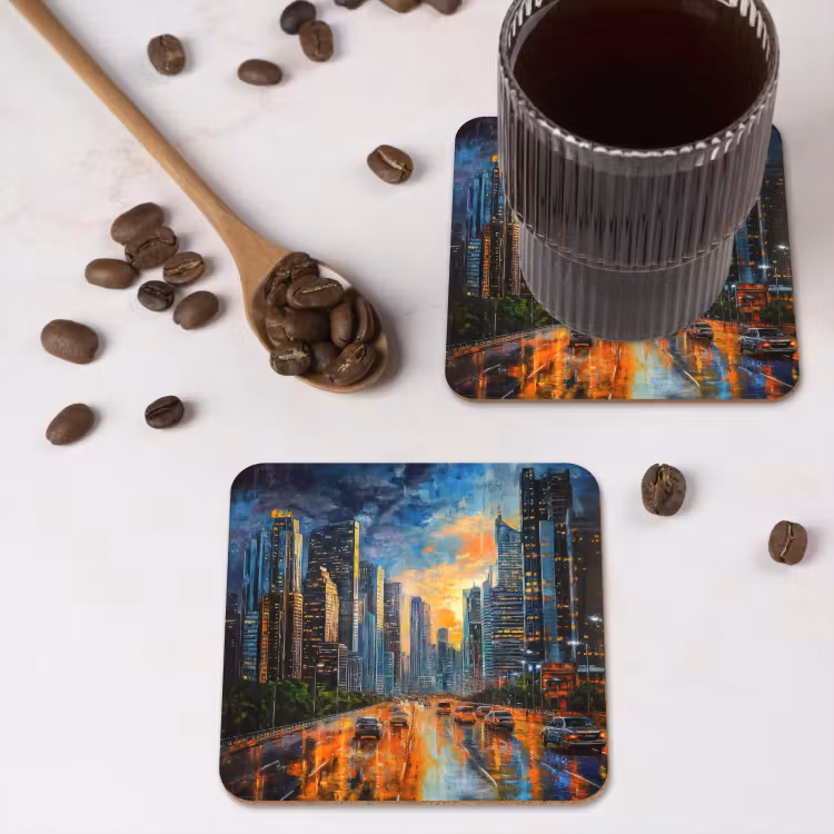 Onderzetter​ - Auto - Skyline - Zon - Blauw — 4