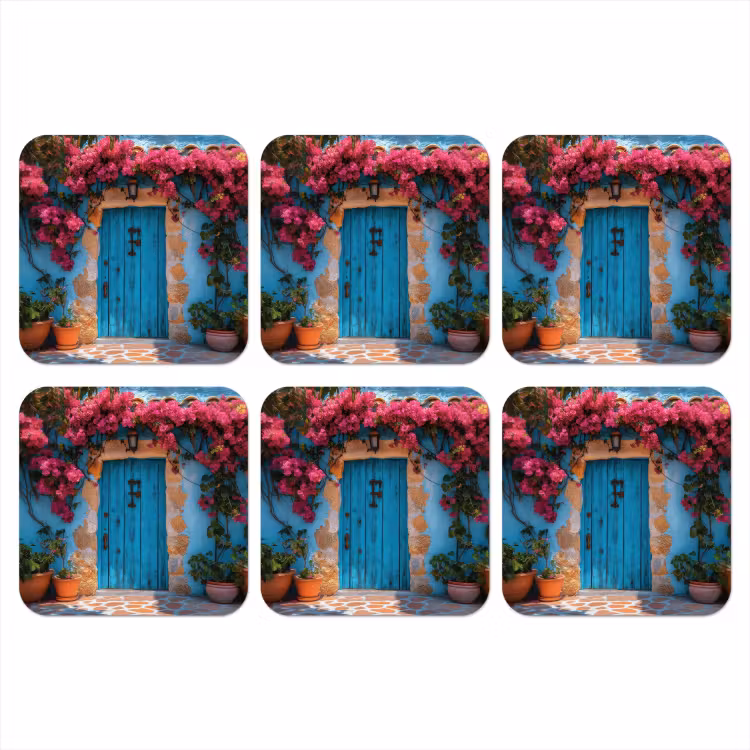 Onderzetter - Deur - Hout - Bloemen - Blauw — 1