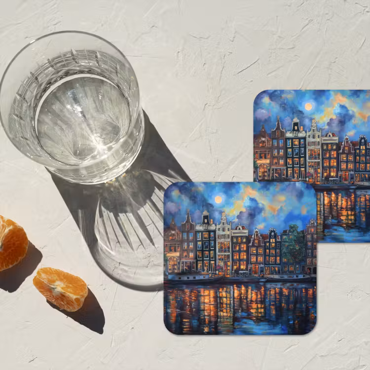 Onderzetter - Grachten Amsterdam - Huizen - Stad - Kleurrijk — 3