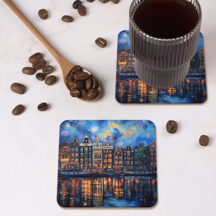 Onderzetter - Grachten Amsterdam - Huizen - Stad - Kleurrijk — 4
