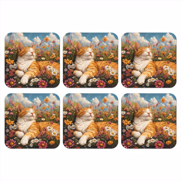 Onderzetter - Kat - Bloemen - Ontspannen — 1
