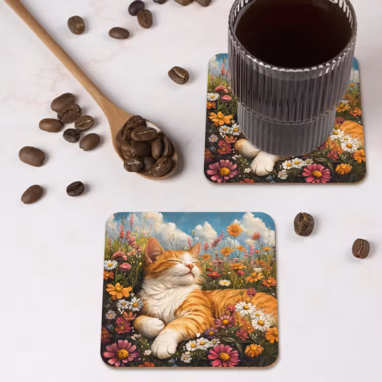 Onderzetter - Kat - Bloemen - Ontspannen — 4
