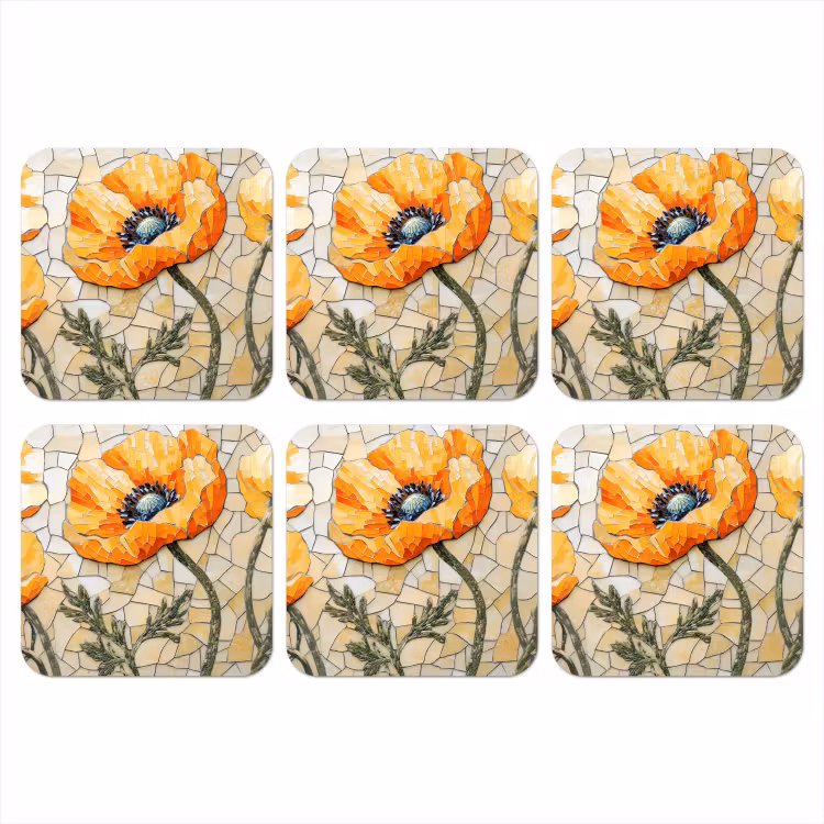Onderzetter - Klaprozen - Oranje - Mozaïek - Bladeren — 1