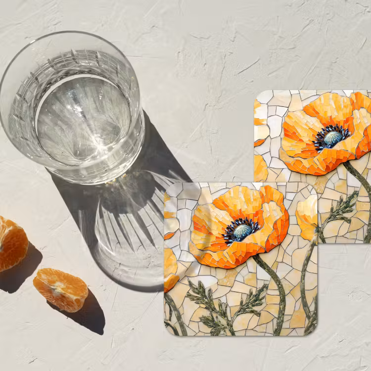 Onderzetter - Klaprozen - Oranje - Mozaïek - Bladeren — 3
