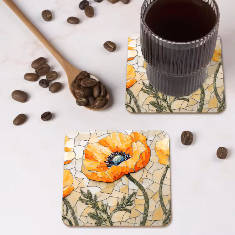 Onderzetter - Klaprozen - Oranje - Mozaïek - Bladeren — 4