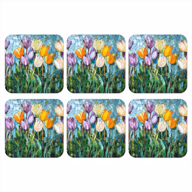 Onderzetter - Mozaïek - Veld - Tulpen - Kleurrijk — 1