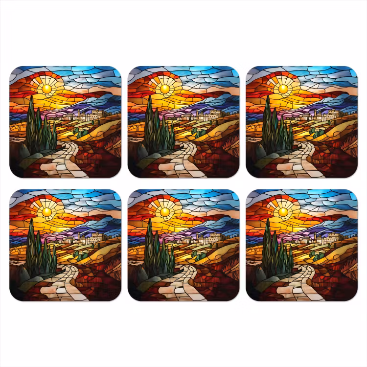 Onderzetter - Mozaïek - Zon - Landschap - Dorp — 1