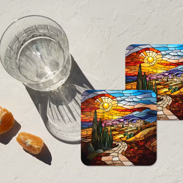 Onderzetter - Mozaïek - Zon - Landschap - Dorp — 3