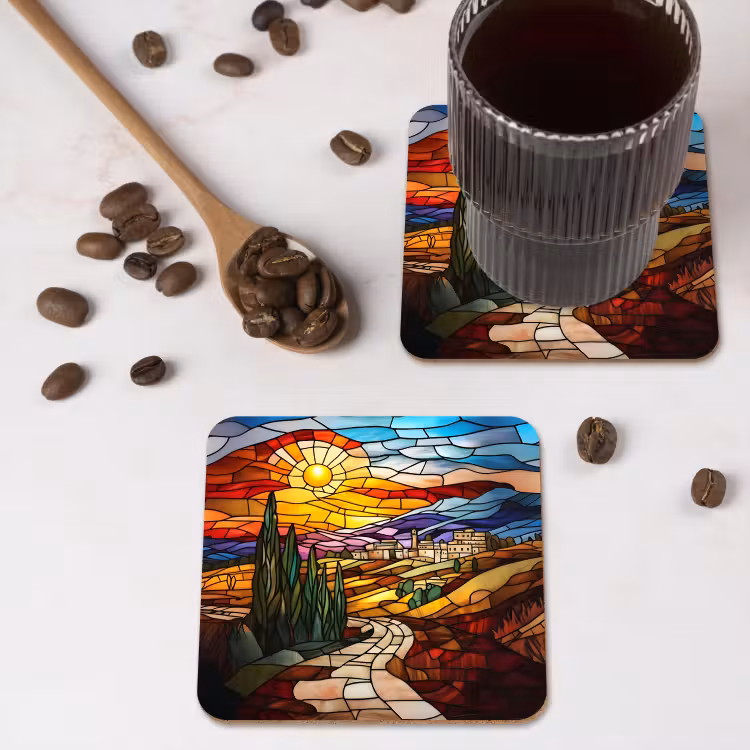 Onderzetter - Mozaïek - Zon - Landschap - Dorp — 4