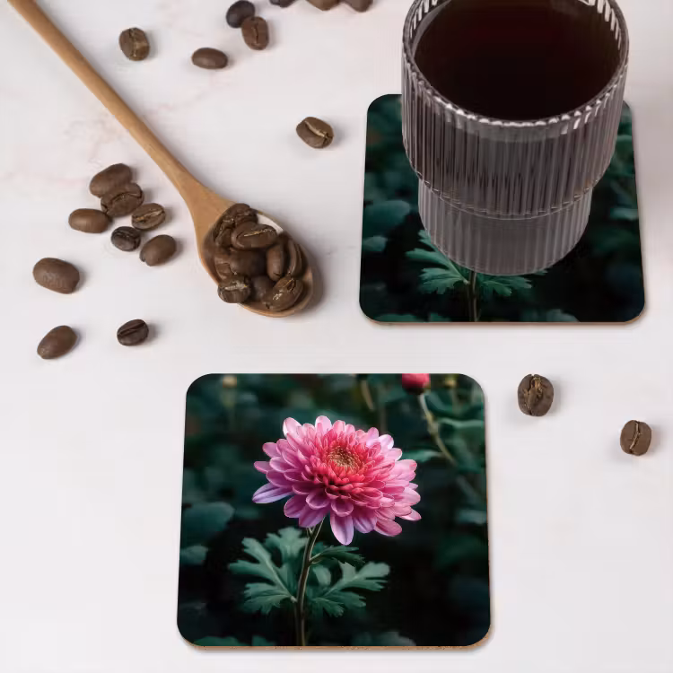 Onderzetter - Blad - Chrysant - Roze - Schaduw — 4