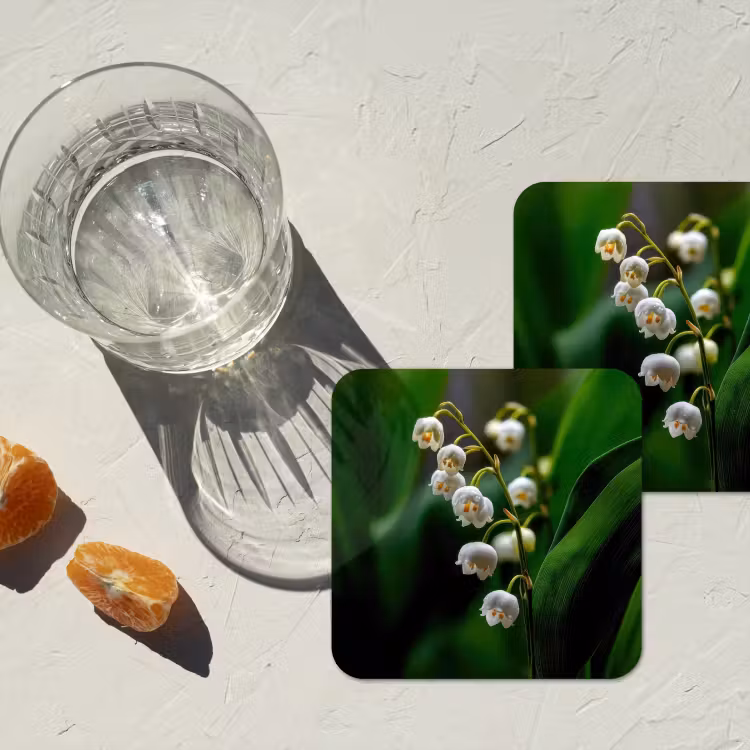 Onderzetter - Bloemen - Wit - Bladeren - Lelietjes — 3