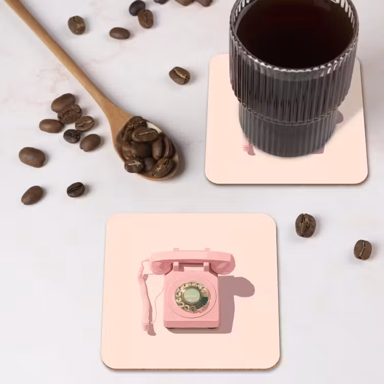 Onderzetter - Draaischijftelefoon - Retro - Roze — 4