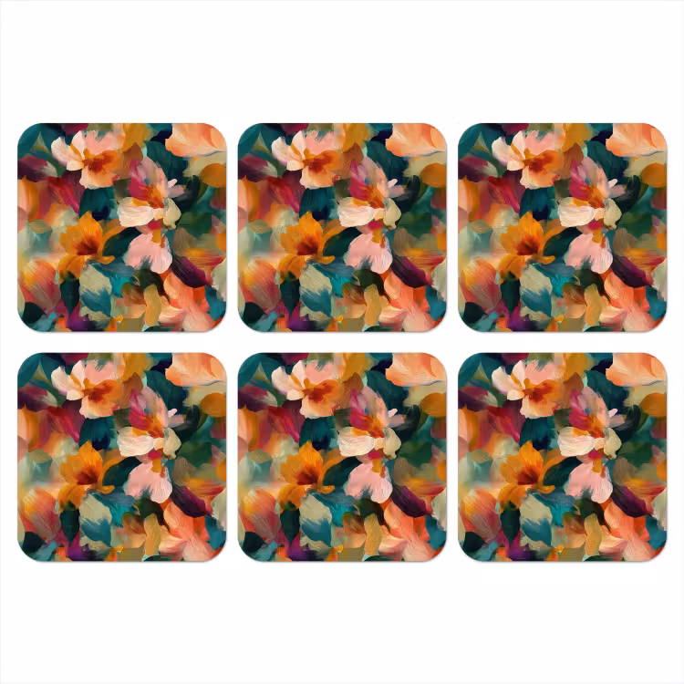 Onderzetter - Harmonieus - Abstracte bloemen - Warme tinten — 1