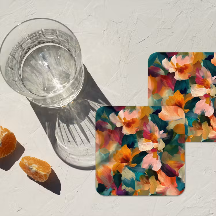 Onderzetter - Harmonieus - Abstracte bloemen - Warme tinten — 3
