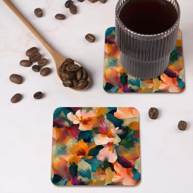 Onderzetter - Harmonieus - Abstracte bloemen - Warme tinten — 4