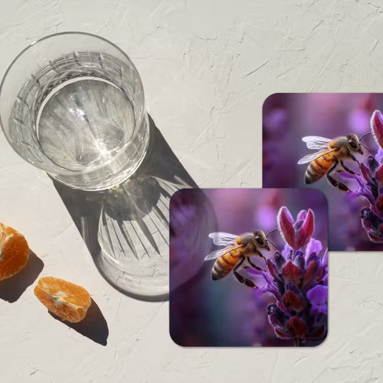 Onderzetter - Honingbij - Paarse bloemen - Details — 3