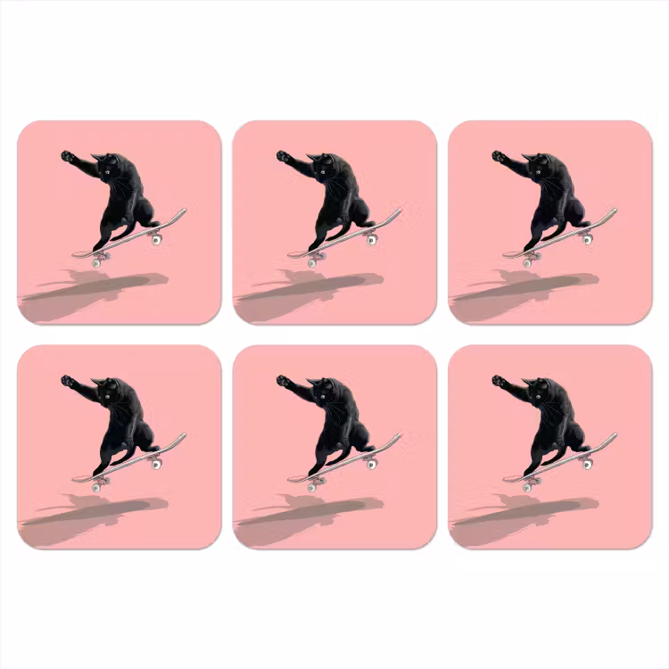 Onderzetter​ - Kat - Skateboard - Roze — 1