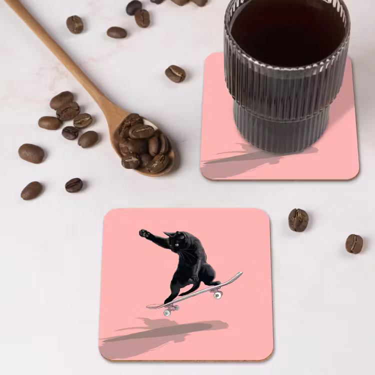 Onderzetter​ - Kat - Skateboard - Roze — 4