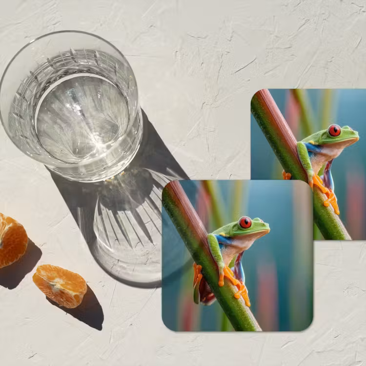 Onderzetter - Kleurrijke kikker - Groene stengel - Alert — 3