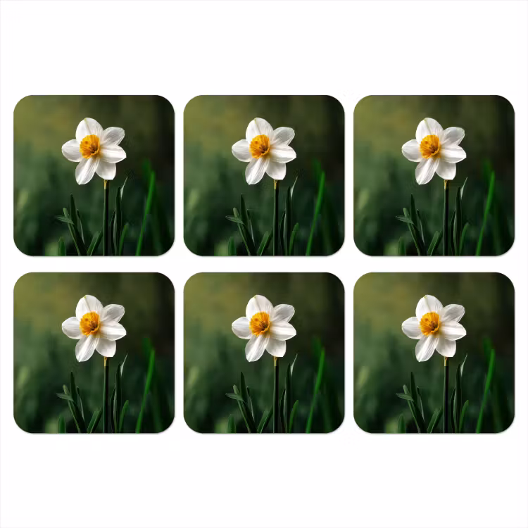 Onderzetter - Narcis - Bloem - Wit - Grassprieten — 1