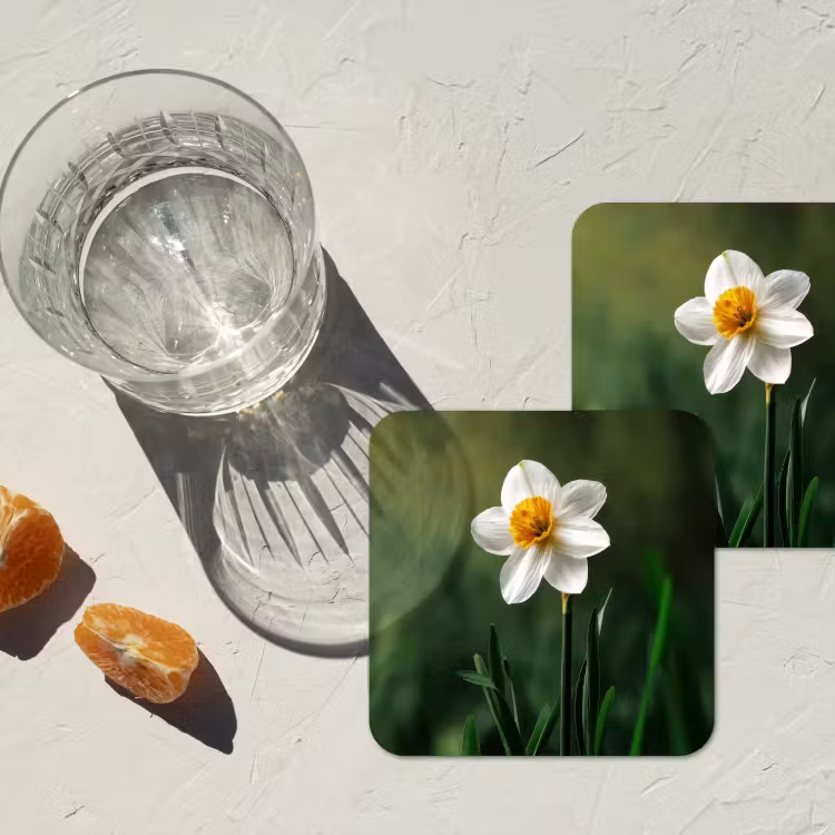 Onderzetter - Narcis - Bloem - Wit - Grassprieten — 3