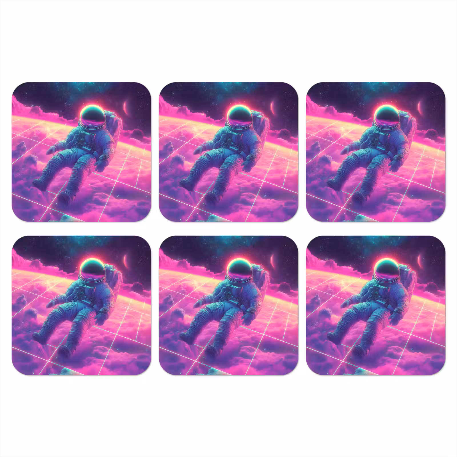 Onderzetter - Astronaut - Neon - Roze - Wolken — 1