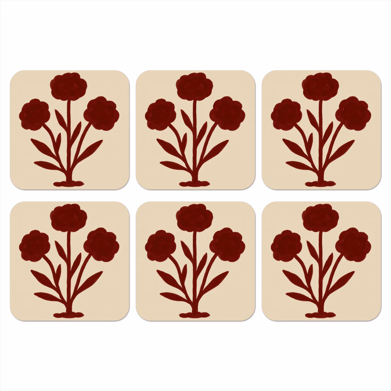 Onderzetter - Bloemen - Bladeren - Rood - Minimalistisch — 1