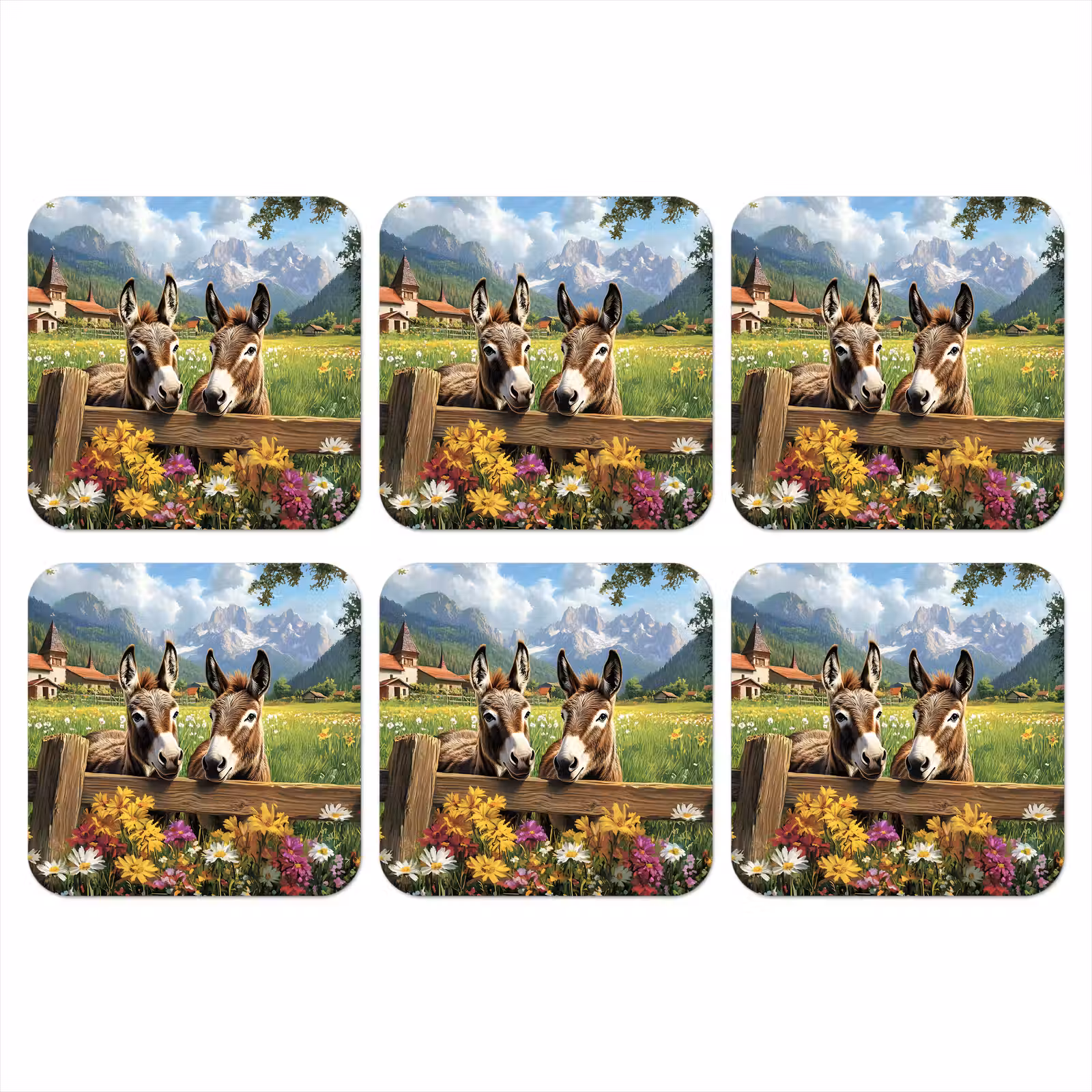 Onderzetter - Ezels - Bloemen - Zomers — 1
