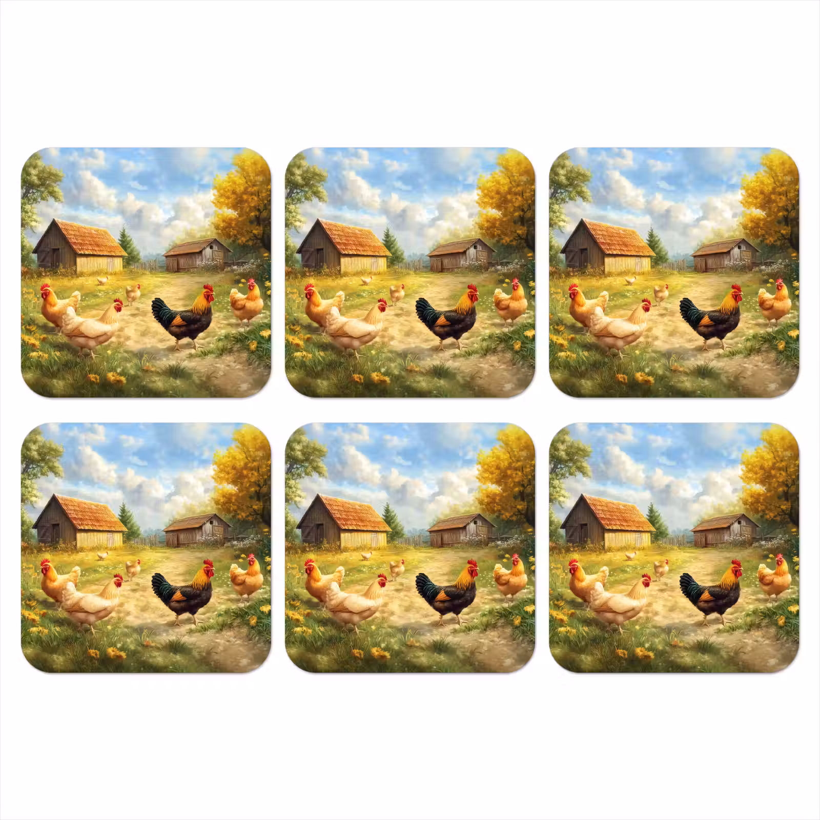 Onderzetter - Kippen - Landelijke rust - Natuur — 1