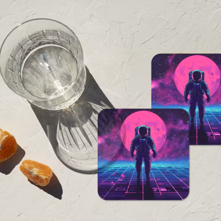 Onderzetter - Astronaut - Maan - Roze - Sterrennevels — 3