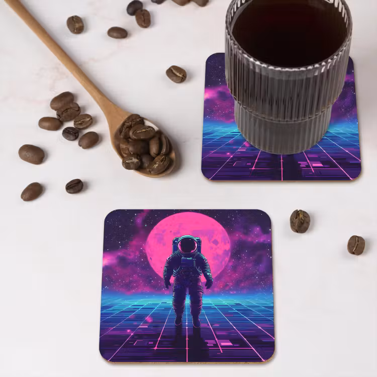 Onderzetter - Astronaut - Maan - Roze - Sterrennevels — 4