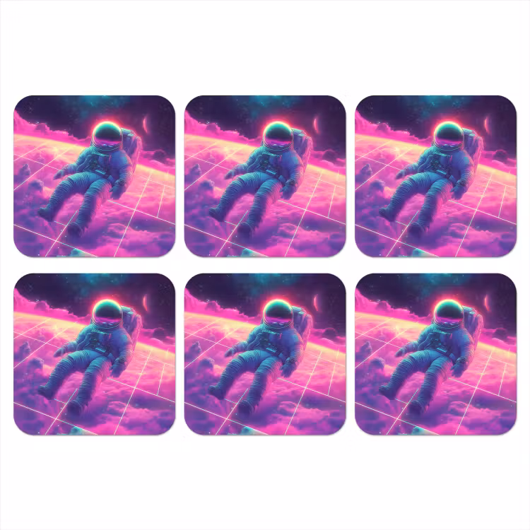 Onderzetter - Astronaut - Neon - Roze - Wolken — 1