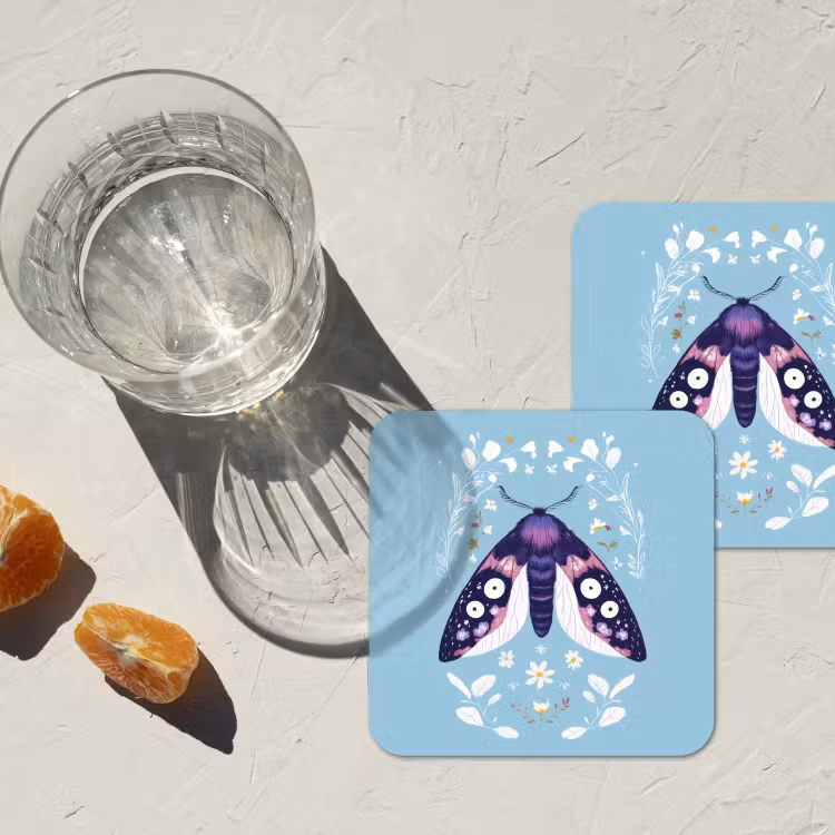 Onderzetter - Bladeren - Wit - Vlinder - Insect — 3