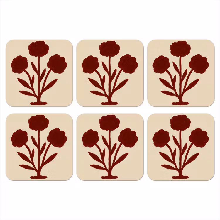 Onderzetter - Bloemen - Bladeren - Rood - Minimalistisch — 1