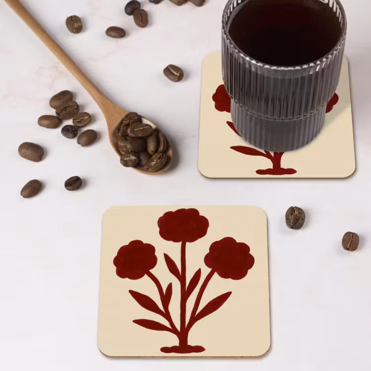 Onderzetter - Bloemen - Bladeren - Rood - Minimalistisch — 4